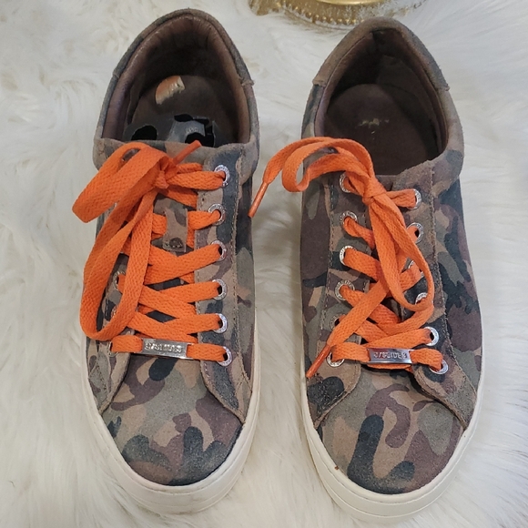 J Slides Shoes - J Slides Camouflage Sneakers with Orange Laces